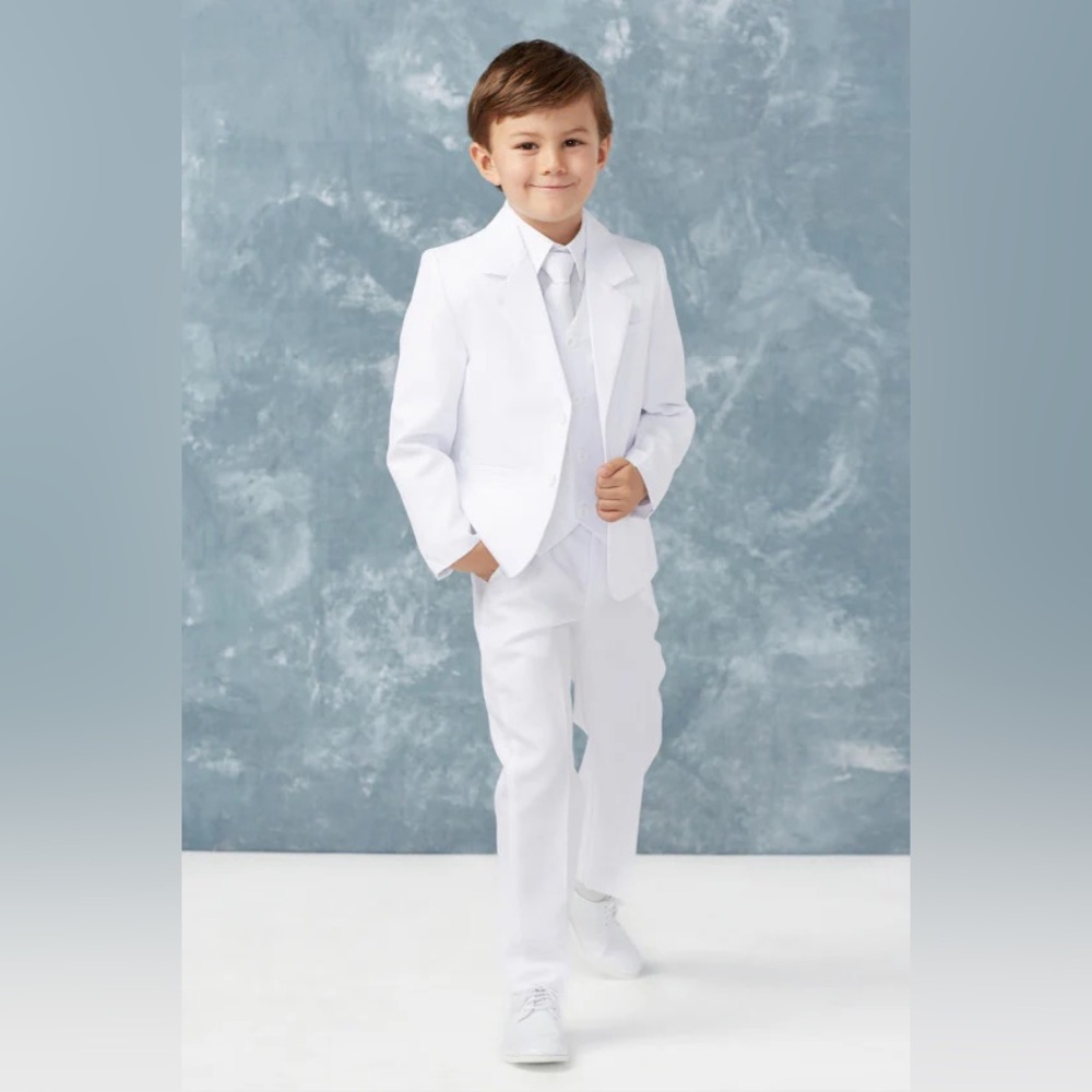 Boys White Baptism or First Communion 4-piece Suit Set